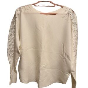 IRE brand White Knit Lace & Embellished Long Sleeve knit Sweater